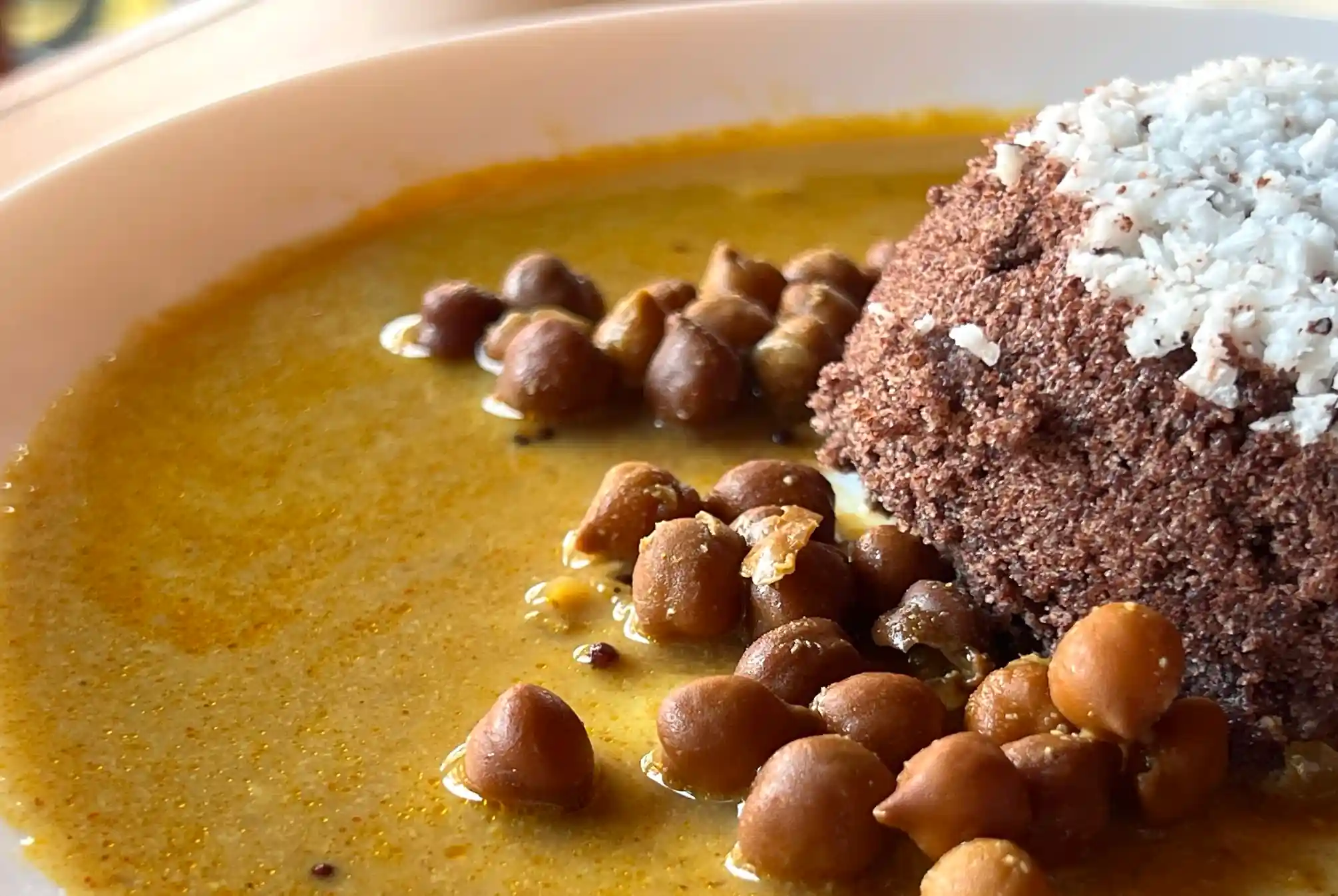 Chickpea and ragi Ayurvedic meal with rice and traditional spices